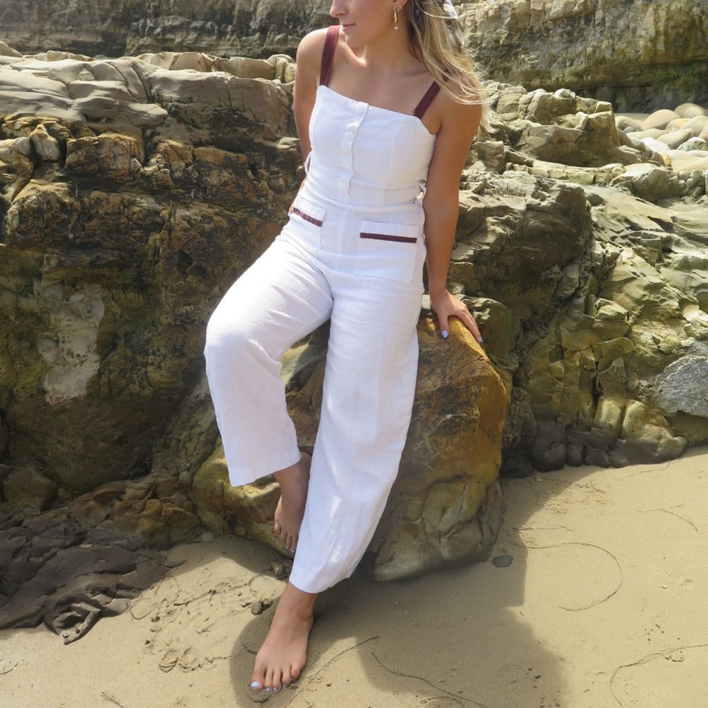 STAUD Linen White / Brown Jumpsuit Size 4